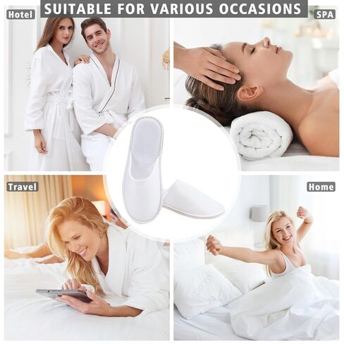 نعال سبا من AQUEENLY، 24 زوجًا من النعال المخملية ذات المقدمة المغلقة للاستعمال مرة واحدة، مقاس مناسب للرجال والنساء للاستخدام في المنزل والفندق، نعال بيضاء مضادة للانزلاق in Kuwait