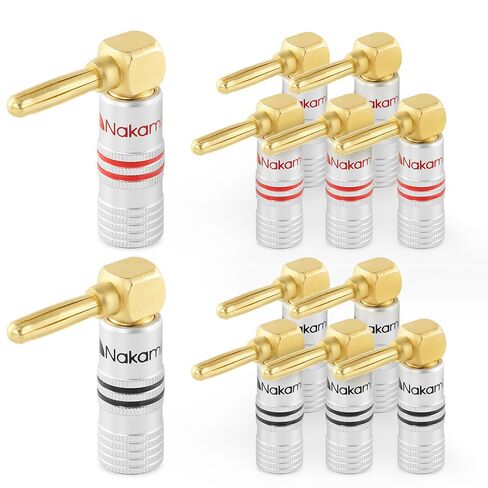 Nakamichi GrubLock 24k Gold Plated Right Angle Banana Plugs, 10-18 AWG | Excel Series, Gauge Size 4mm for Speakers Amplifier Hi-Fi AV Stereo Audio Wire Cable Screw Connector, 4 Pcs (2-Pairs) in Saudi Arabia
