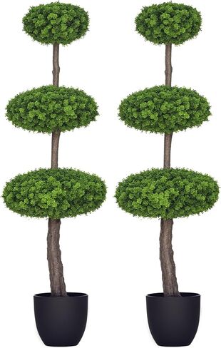 HOMCOM مجموعة من شجرتين من خشب البقس الاصطناعي في الأواني، 43.25 بوصة نباتات صناعية وأشجار صناعية للمكتب المنزلي، ديكور غرفة المعيشة، داخلي وخارجي in Kuwait