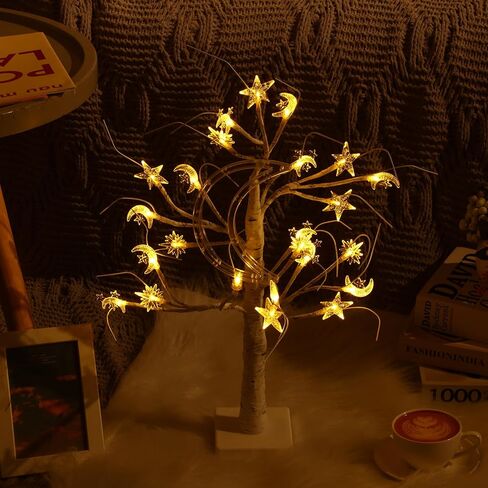 Ramadan Lighted Star Moon Birch Tree with LED Lights USB Battery Powered Artificial Tree for Decoration Indoor for Eid Decorations Home Ramadan Parties, 2 Ft, 24 LED in Kuwait