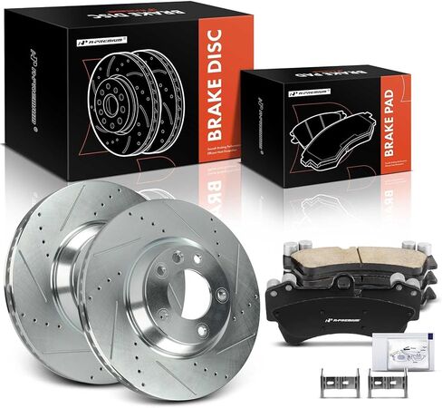 A-Premium 13.77 inch (349.7mm) Front Drilled and Slotted Disc Brake Rotors + Ceramic Pads Kit Compatible with Select Audi, Porsche & Volkswagen Models - Q7 2007-2015, Touareg 2004-2008/2010, 6-PC Set in Saudi Arabia