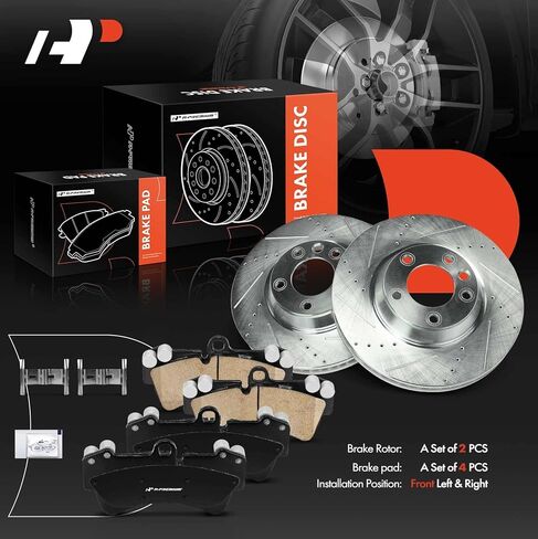 A-Premium 13.77 inch (349.7mm) Front Drilled and Slotted Disc Brake Rotors + Ceramic Pads Kit Compatible with Select Audi, Porsche & Volkswagen Models - Q7 2007-2015, Touareg 2004-2008/2010, 6-PC Set in Saudi Arabia
