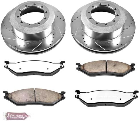 PowerStop Rear Brake Kit For 2005-16 Ford F-450 Super Duty | 2005-16 F-550 Super Duty | LCF 2006-09 - Truck & Tow Carbon Fiber Ceramic Brake Pads + Drilled & Slotted Rotors Upgrade, K5966-36 in Saudi Arabia