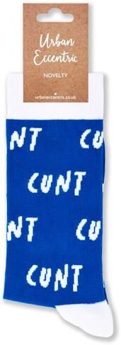 C*NT Repeat Rude Socks | Bold Blue & White All-Over Print | 1 Pair | Unisex US Size Men’s 7–12 / Women’s 8.5–13.5 | Cotton Rich | Funny Gift Idea | Birthdays & Valentine’s in Saudi Arabia