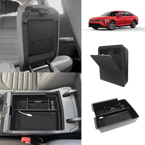 Muslogy 2PCS Center Console Organizer & Hidden Storage Box One-Touch Compatible with Kia K4 2025 Accessories Armrest Privacy Insert Tray Console Divider Insert Organizer in Saudi Arabia