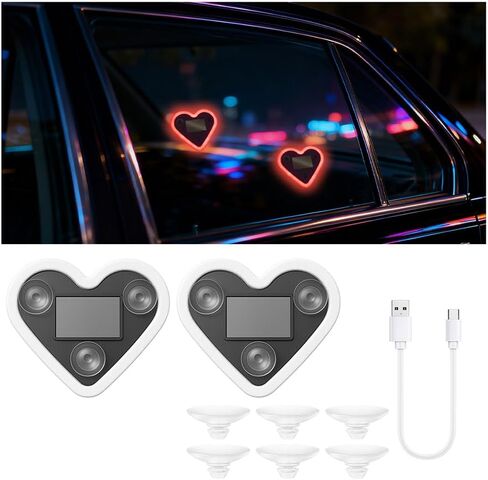 إضاءة محيطة LED للسيارة على شكل قلب، قطعتان تعملان بالطاقة الشمسية 5 أوضاع USB C لنوافذ السيارة LED مصباح نيون، أضواء زخرفية لشاشة السيارات الرومانسية، ملاءمة عالمية (أحمر) in Saudi Arabia