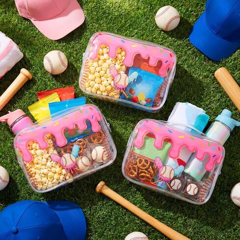 12 Pcs Ice Cream Drip Baseball Snack Bags for Team Gifts 7 x 4.7 x 2.4'' Goodie Treat Candy Pouch Bags PVC Clear Waterproof with Zipper Party Favors for Travel Birthday Gifts Sport Supplies in Kuwait