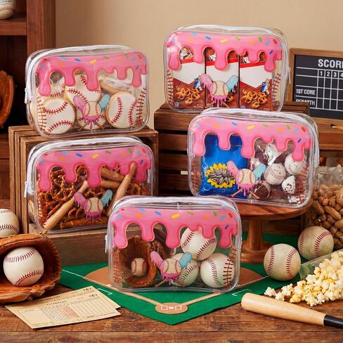 12 Pcs Ice Cream Drip Baseball Snack Bags for Team Gifts 7 x 4.7 x 2.4'' Goodie Treat Candy Pouch Bags PVC Clear Waterproof with Zipper Party Favors for Travel Birthday Gifts Sport Supplies in Kuwait