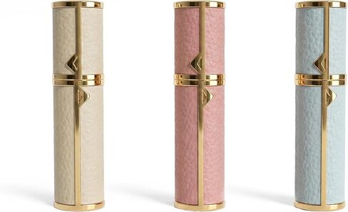 زجاجة عطر للسفر من الجلد الطبيعي قابلة لإعادة الملء، رذاذ عطر صغير ملفوف بجلد العجل الفاخر، ملحق محفظة جمالي للعطور، مجموعة هدايا لها 3 قطع in Kuwait
