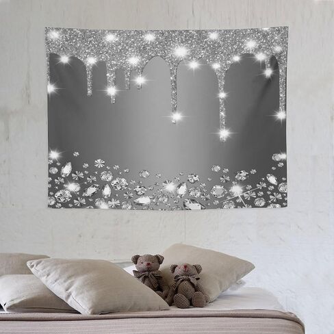 ZhiRain Glitter Diamond Tapestry Wall Hanging Black Silver Shiny Drips Deep Grey Luxury Texture Modern Tapestries Home Decor for Living Room Bedroom Apartment Farmhouse Dorm 30"x40" in Saudi Arabia