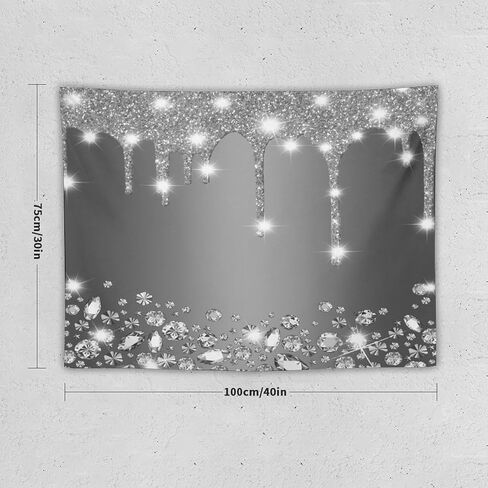 ZhiRain Glitter Diamond Tapestry Wall Hanging Black Silver Shiny Drips Deep Grey Luxury Texture Modern Tapestries Home Decor for Living Room Bedroom Apartment Farmhouse Dorm 30"x40" in Saudi Arabia