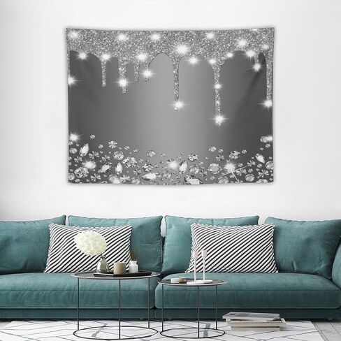 ZhiRain Glitter Diamond Tapestry Wall Hanging Black Silver Shiny Drips Deep Grey Luxury Texture Modern Tapestries Home Decor for Living Room Bedroom Apartment Farmhouse Dorm 30"x40" in Saudi Arabia