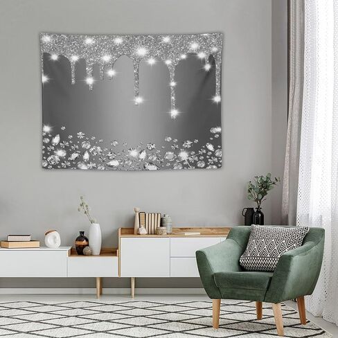 ZhiRain Glitter Diamond Tapestry Wall Hanging Black Silver Shiny Drips Deep Grey Luxury Texture Modern Tapestries Home Decor for Living Room Bedroom Apartment Farmhouse Dorm 30"x40" in Saudi Arabia