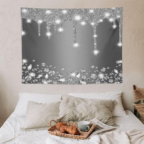 ZhiRain Glitter Diamond Tapestry Wall Hanging Black Silver Shiny Drips Deep Grey Luxury Texture Modern Tapestries Home Decor for Living Room Bedroom Apartment Farmhouse Dorm 30"x40" in Saudi Arabia