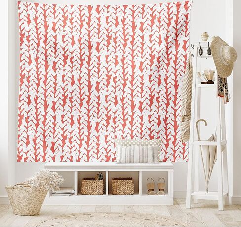 Ambesonne Coral Tapestry, Hand Painted Braids Vertical Pattern Bohemian Hipster Fashion Chevron Art, Wide Wall Hanging for Bedroom Living Room Dorm, 80" X 60", White Coral in Saudi Arabia