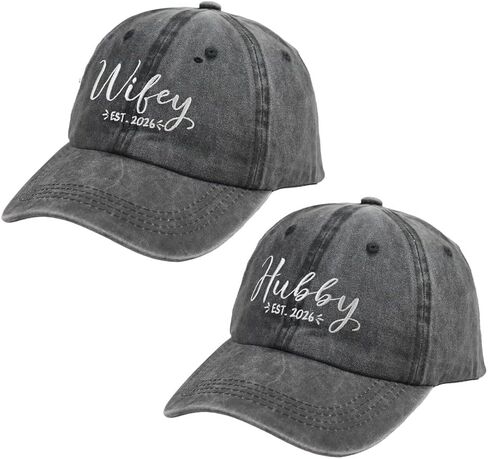2 PCS Hubby and Wifey 2026 Hats for Men Women, Funny Adjustable Cotton Embroidered Couple Gifts Baseball Cap in Saudi Arabia