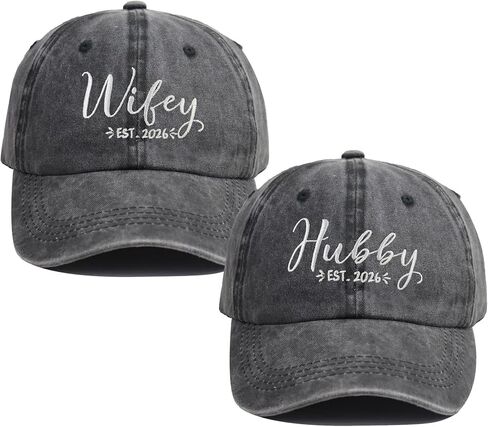 2 PCS Hubby and Wifey 2026 Hats for Men Women, Funny Adjustable Cotton Embroidered Couple Gifts Baseball Cap in Saudi Arabia