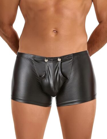 comeondear Men's Leather Underwear Lingerie Boxer Shorts Underwear with Bulge Pouch Briefs Shorts Low Rise Trunks in Kuwait