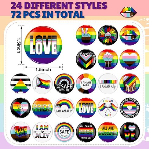 72 Pcs Pride Pins Ally Flag Button LGBTQ Flag Pins Trans Lesbian Pansexual Bisexual Rainbow Brooch Badges for Pride Month Parades Gay LGBTQ Party Supplies Decorations in Kuwait