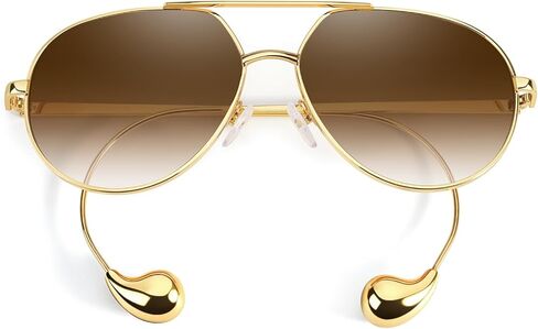 TJUTR Trendy Oversized Aviator Sunglasses for Women, Retro Designer Shades with Earring-Inspired Temples, UV400 Protection in Kuwait