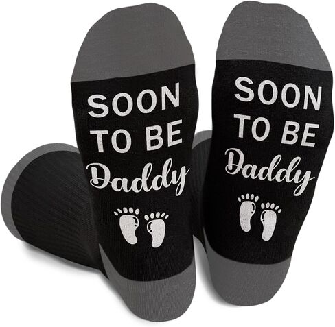 جوارب قريبًا لتكون بابا - فكرة هدية للأب الجديد للرجال، هدايا عيد ميلاد مضحكة لعيد الأب، جوارب مبتكرة له (أسود/رمادي) -01 in Kuwait