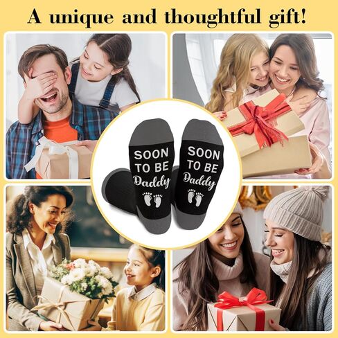 جوارب قريبًا لتكون بابا - فكرة هدية للأب الجديد للرجال، هدايا عيد ميلاد مضحكة لعيد الأب، جوارب مبتكرة له (أسود/رمادي) -01 in Kuwait