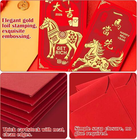 OHOME Chinese New Year Red Envelopes - 2025 New Years Eve Party Supplies | New Years Decorations - Lunar New Year Envelopes | Chinese New Year Gifts - Lunar New Year Gifts | Red Envelope Snake,24PCS in Kuwait
