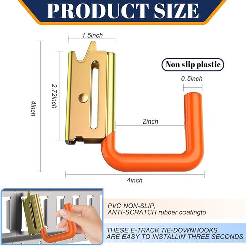 4 Pack Heavy Duty 5" E Track J Hooks with Non-Slip Rubber Coating | 25% Thicker 0.5" Steel J-Hooks Compatible with E-Track, X-Track | E Track Accessories J Hooks Ideal for Enclosed Trailer in Kuwait