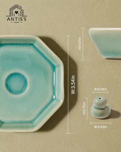 Incense Holder for Sticks, Incense Burner, Ceramic Crackle Glaze Green Incense Holder, Incense Stick Holder with Ash Catcher, ANTIS'S HOME in Kuwait