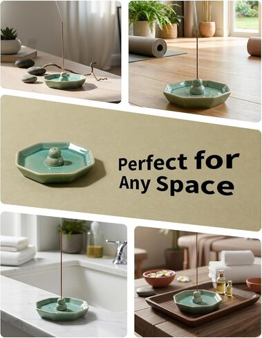 Incense Holder for Sticks, Incense Burner, Ceramic Crackle Glaze Green Incense Holder, Incense Stick Holder with Ash Catcher, ANTIS'S HOME in Kuwait