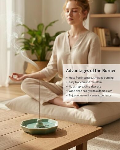 Incense Holder for Sticks, Incense Burner, Ceramic Crackle Glaze Green Incense Holder, Incense Stick Holder with Ash Catcher, ANTIS'S HOME in Kuwait