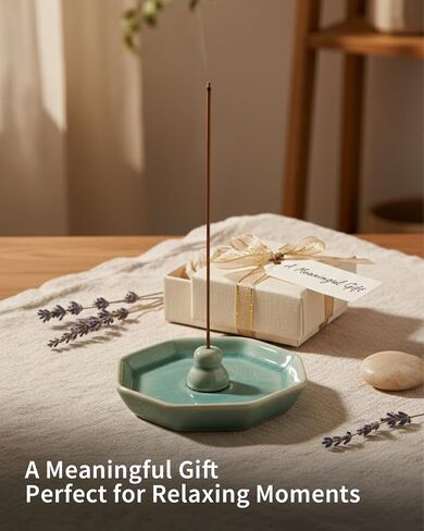 Incense Holder for Sticks, Incense Burner, Ceramic Crackle Glaze Green Incense Holder, Incense Stick Holder with Ash Catcher, ANTIS'S HOME in Kuwait