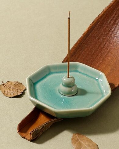 Incense Holder for Sticks, Incense Burner, Ceramic Crackle Glaze Green Incense Holder, Incense Stick Holder with Ash Catcher, ANTIS'S HOME in Kuwait
