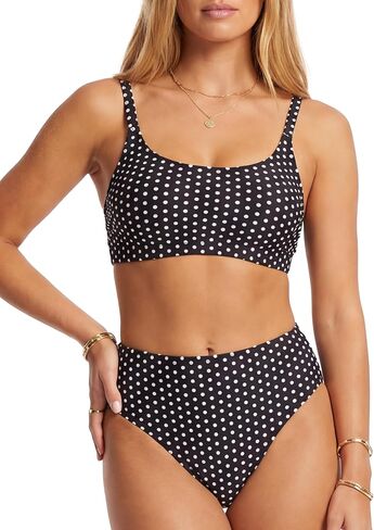 طقم بيكيني نسائي عالي الخصر منقط مكون من قطعتين بتغطية كاملة ملابس سباحة كلاسيكية لباس سباحة in Kuwait