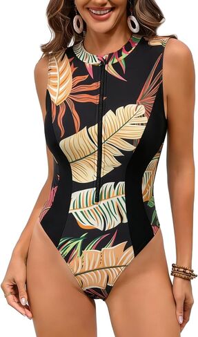 بدلة سباحة نسائية من YATEEN قطعة واحدة بدون أكمام مطبوعة لركوب الأمواج، بدلة سباحة رياضية in Kuwait