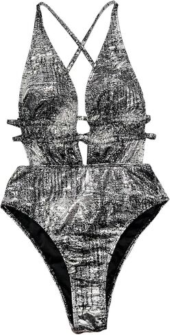 بدلة سباحة نسائية مثيرة من قطعة واحدة من SHENHE برقبة على شكل حرف V وربطة عنق متقاطعة بدون ظهر معدنية in Kuwait