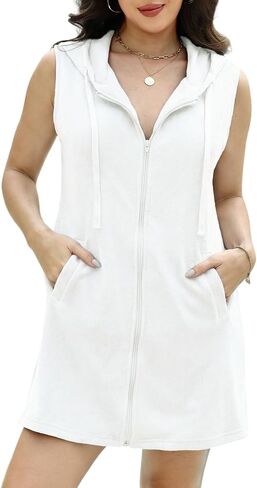 Gihuo Terry Cloth Swim Cover Up for Women Sleeveless Hooded Zipper Coverups Robes with Pockets Beach Bathing Suit in Saudi Arabia