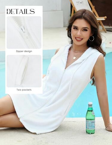 Gihuo Terry Cloth Swim Cover Up for Women Sleeveless Hooded Zipper Coverups Robes with Pockets Beach Bathing Suit in Saudi Arabia