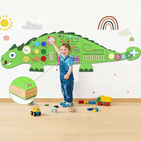 Activity Wall Panels Toys for Toddlers: Sensory Wall Toys Dinosaur Busy Board - Montessori Learning Activity Center Children's Daycare Nursery Playroom Essentials in Kuwait