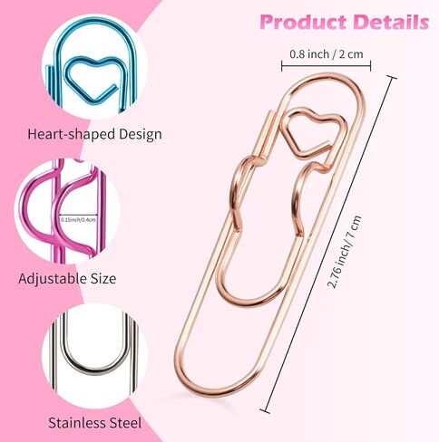 حامل أقلام بمشبك ورق من Leezmark مكون من 16 قطعة، ومشابك أقلام معدنية للكمبيوتر المحمول بـ 8 ألوان، ومشابك إشارات مرجعية بتصميم قلب للطلاب والمعلمين (2.76 × 0.8 بوصة) in Kuwait