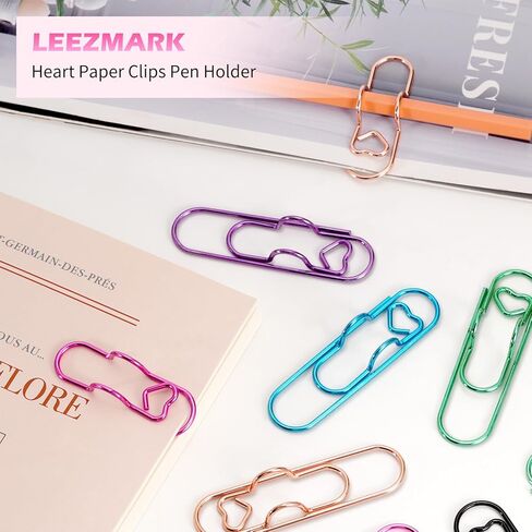 حامل أقلام بمشبك ورق من Leezmark مكون من 16 قطعة، ومشابك أقلام معدنية للكمبيوتر المحمول بـ 8 ألوان، ومشابك إشارات مرجعية بتصميم قلب للطلاب والمعلمين (2.76 × 0.8 بوصة) in Kuwait