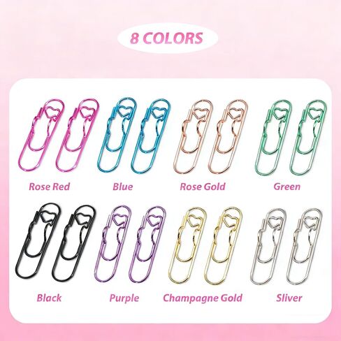 حامل أقلام بمشبك ورق من Leezmark مكون من 16 قطعة، ومشابك أقلام معدنية للكمبيوتر المحمول بـ 8 ألوان، ومشابك إشارات مرجعية بتصميم قلب للطلاب والمعلمين (2.76 × 0.8 بوصة) in Kuwait