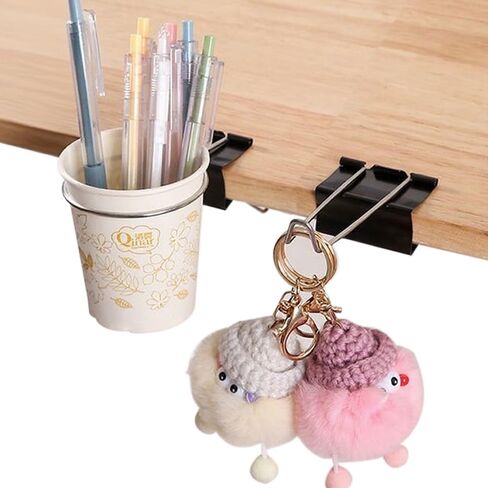 Desk Cup Holder Binder Clips Hooks,Disposable Paper Cup Table Edge Clamp,Headphone Bag Keys Hats Pencil Hanger for Home Office and School,2 Pack in Saudi Arabia