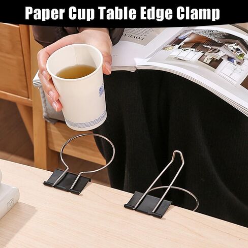 Desk Cup Holder Binder Clips Hooks,Disposable Paper Cup Table Edge Clamp,Headphone Bag Keys Hats Pencil Hanger for Home Office and School,2 Pack in Saudi Arabia