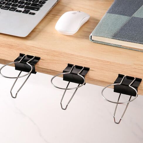 Desk Cup Holder Binder Clips Hooks,Disposable Paper Cup Table Edge Clamp,Headphone Bag Keys Hats Pencil Hanger for Home Office and School,2 Pack in Saudi Arabia