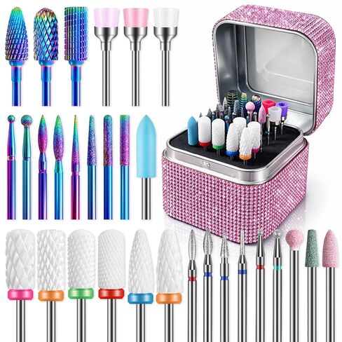 Depvko 30Pcs Nail Drill Bits,3/32 Inch Ceramic Drill Bits for Nails Sets Acrylic, Diamond Cuticle Efile Carbide Remover Bits for Home Salon Acrylic Gel Nail Manicure Pedicure Tools(Come with 3 Cases) in Kuwait