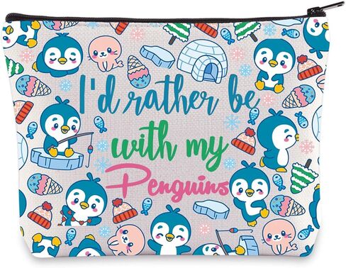 WZMPA Cute Penguins Cosmetic Bag Penguins Lover Gifts I'd Rather Be With My Penguins Makeup Zipper Pouch Bag (Rather Penguins) in Saudi Arabia