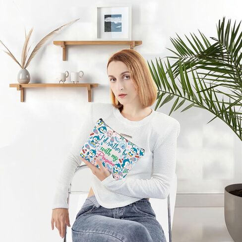 WZMPA Cute Penguins Cosmetic Bag Penguins Lover Gifts I'd Rather Be With My Penguins Makeup Zipper Pouch Bag (Rather Penguins) in Saudi Arabia
