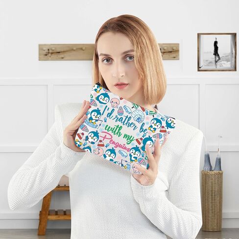 WZMPA Cute Penguins Cosmetic Bag Penguins Lover Gifts I'd Rather Be With My Penguins Makeup Zipper Pouch Bag (Rather Penguins) in Saudi Arabia