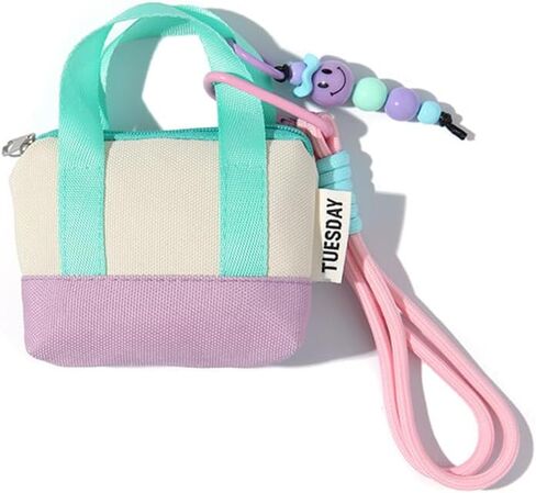 Pink Mini Coin Purse Handbag Shape Small Wallet with Strap Charm Cute Linen Fabric Key Pouch for Daily Carry in Saudi Arabia
